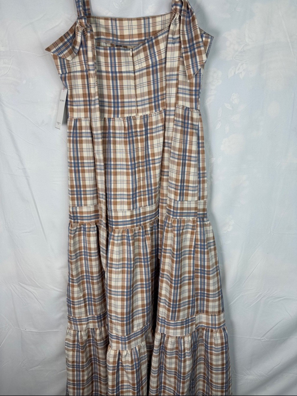 Aura Plaid Tiered Maxi Dress in Beige and Blue - Picture 5 of 5